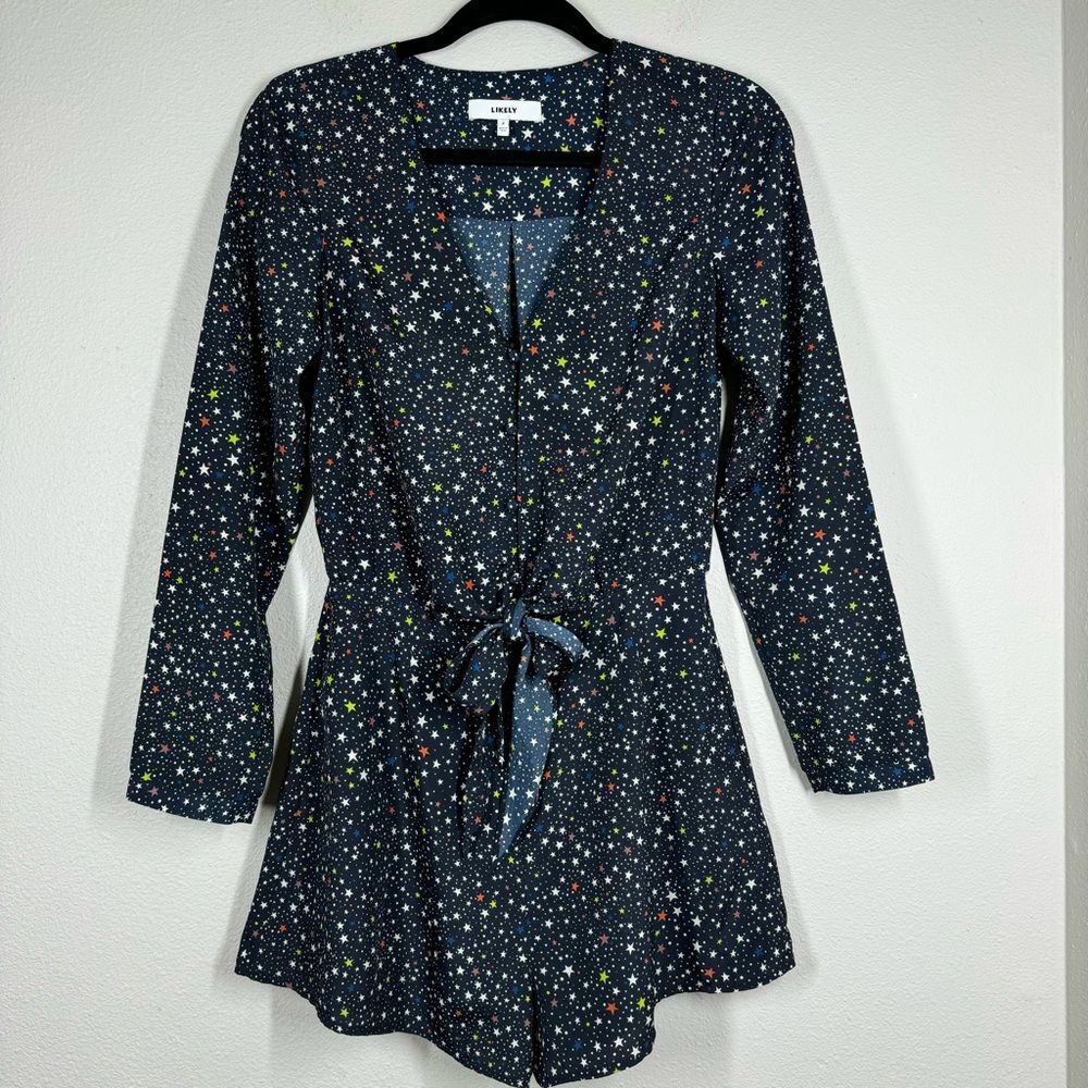 Likely Galaxy Ryerson Romper Navy Blue Star Print Tie Front Multicolor Size 2